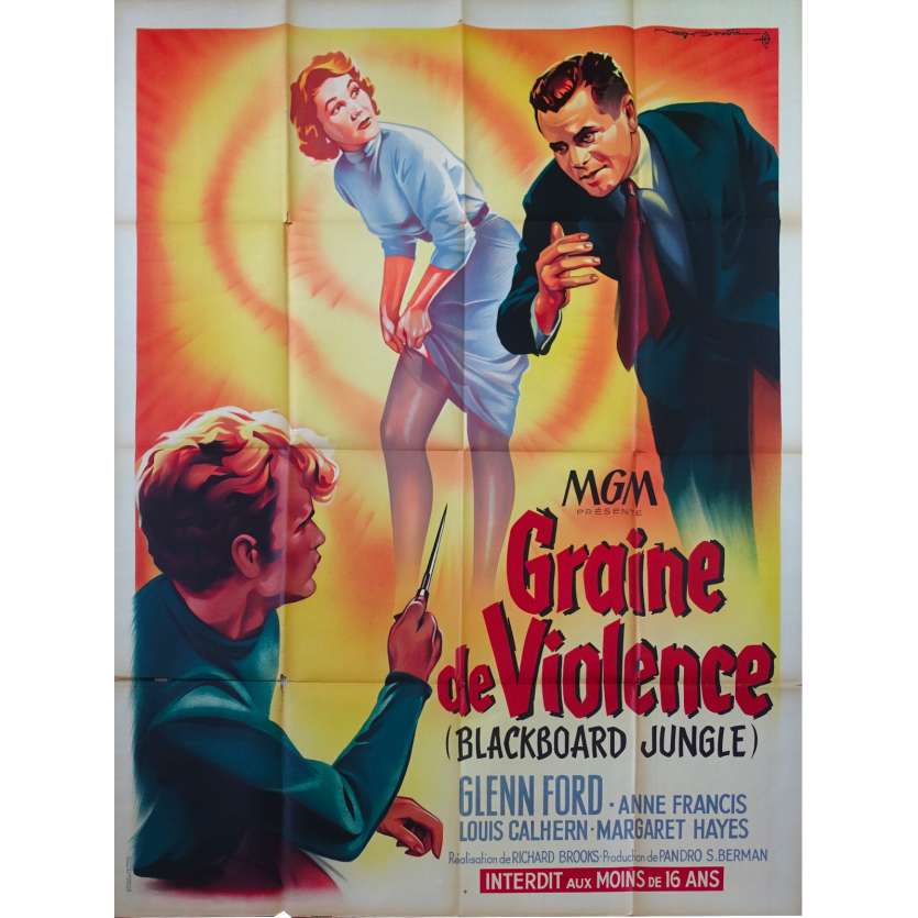 BLACKBOARD JUNGLE French Movie Poster 47x63 - 1955 - Richard Brooks, Glenn Ford
