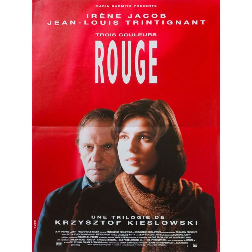 THREE COLORS: RED French Movie Poster - 15x21 in. - 1994 - Krzysztof Kieslowski, Irène Jacob