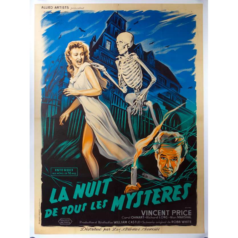 LA NUIT DE TOUS LES MYSTERES Affiche de Cinéma Originale 1959 Vincent Price