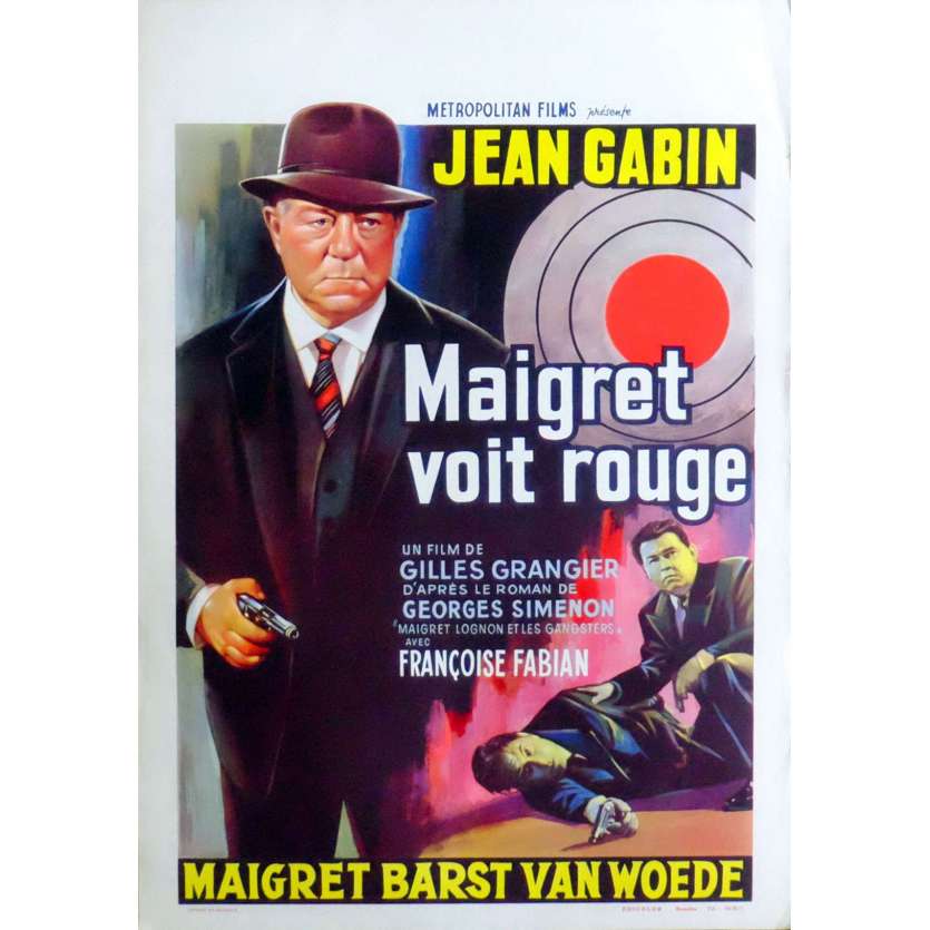 MAIGRET SEES RED Belgian Movie Poster 14x22 - 1963 - Gilles Grangier, Jean Gabin