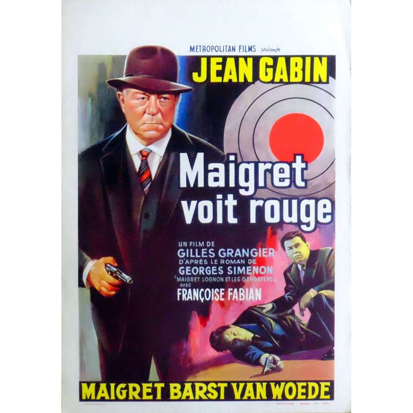 MAIGRET SEES RED Belgian Movie Poster  14x22 - 1963 - Gilles Grangier, Jean Gabin