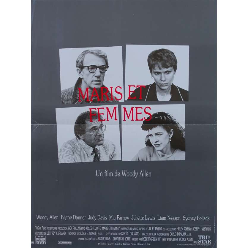 HUSBANDS AND WIVES Original Movie Poster - 15x21 in. - 1992 - Woody Allen, Mia Farrow