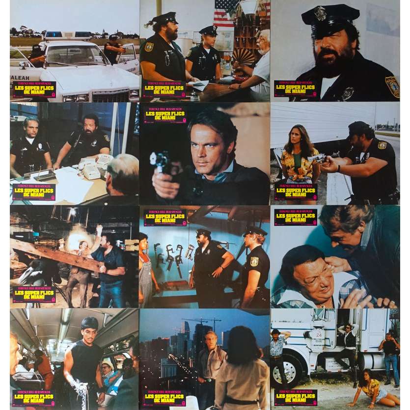 MIAMI SUPERCOPS Original Lobby Cards x12 - 9x12 in. - 1985 - Bruno Corbucci, Terence Hill, Bud Spencer