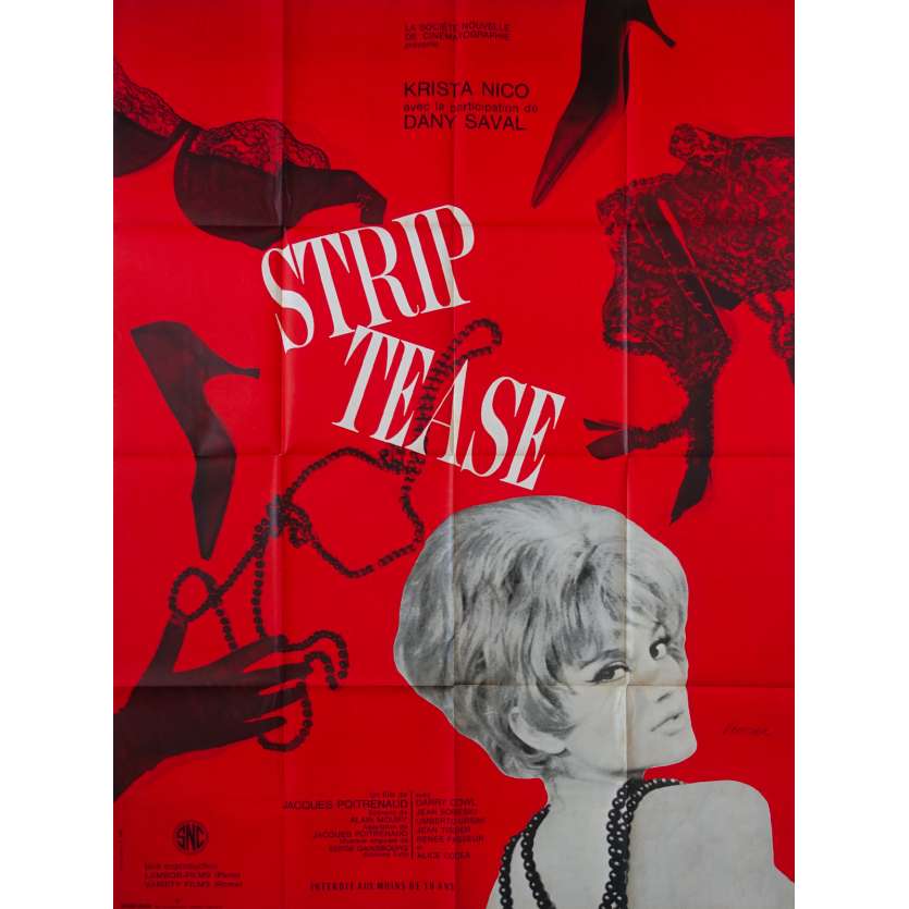 STRIP TEASE Affiche de film 120x160 - 1963 - Dany Saval, Gainsbourg