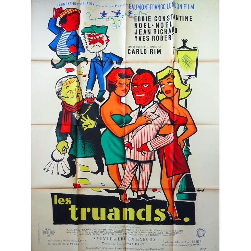 THE GANGSTERS Style B French Movie Poster  47x63 - 1957 - Carlo Rim, Eddie Constantine