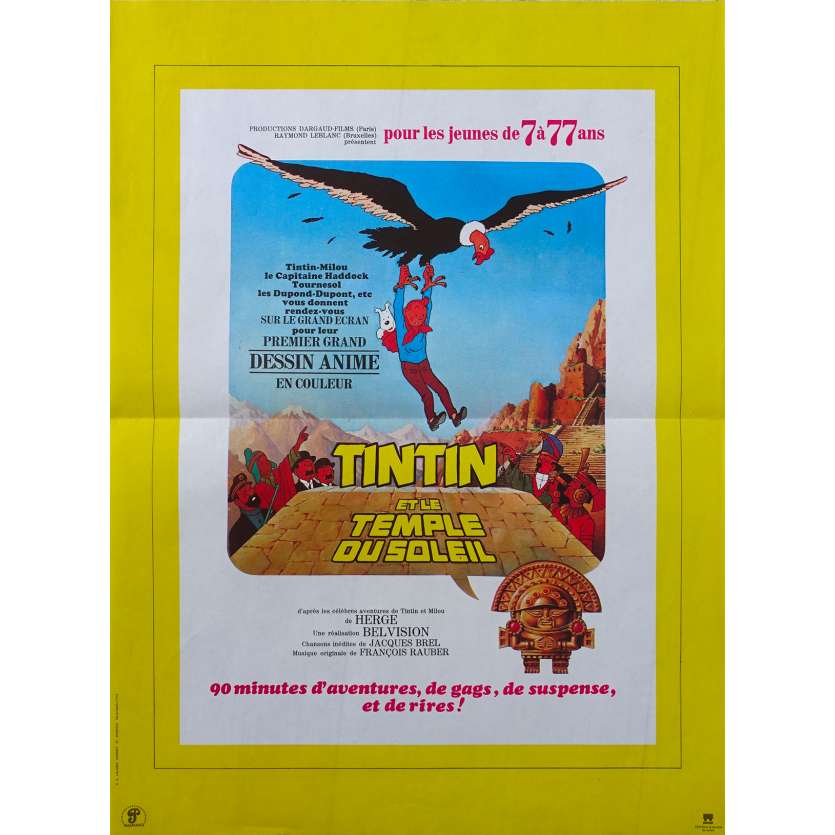 TIN AND THE TEMPLE OF THE SUN Original Movie Poster  - 15x21 in. - 1969 - Hergé, Claude bertrand