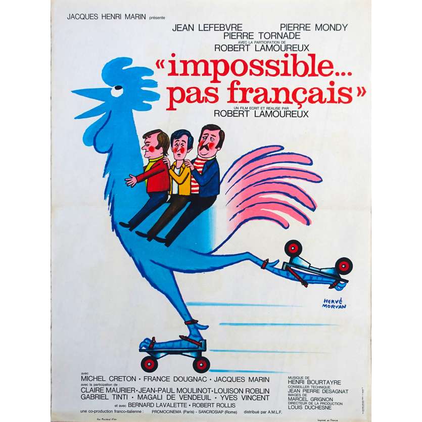 IMPOSSIBLE PAS FRANÇAIS Original Movie Poster - 15x21 in. - 1974 - Robert Lamoureux, Jean Lefebvre, Pierre Mondy