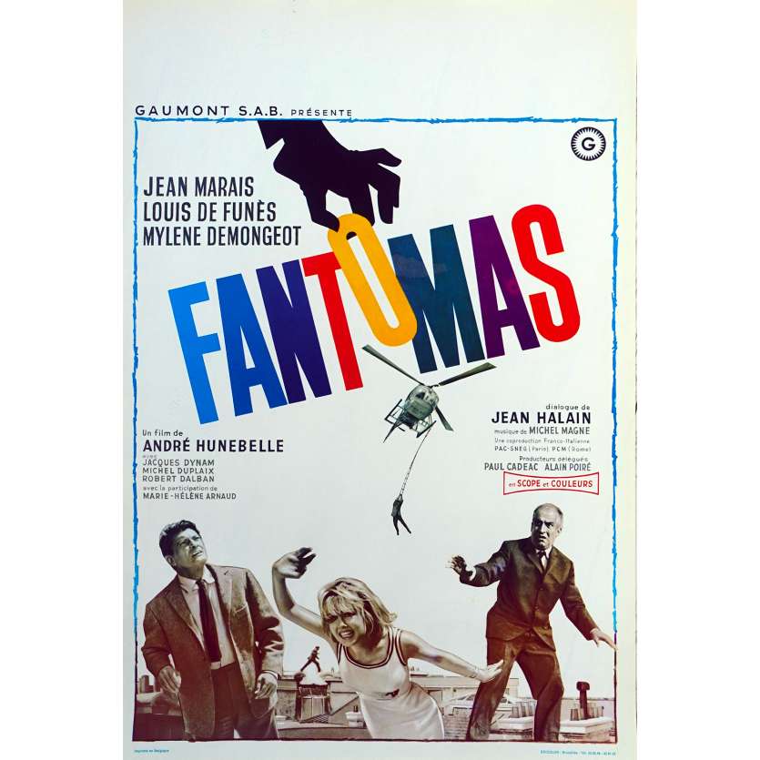 FANTOMAS Affiche de film  - 35x55 cm. - 1964 - Jean Marais, Louis de Funès, André Hunebelle
