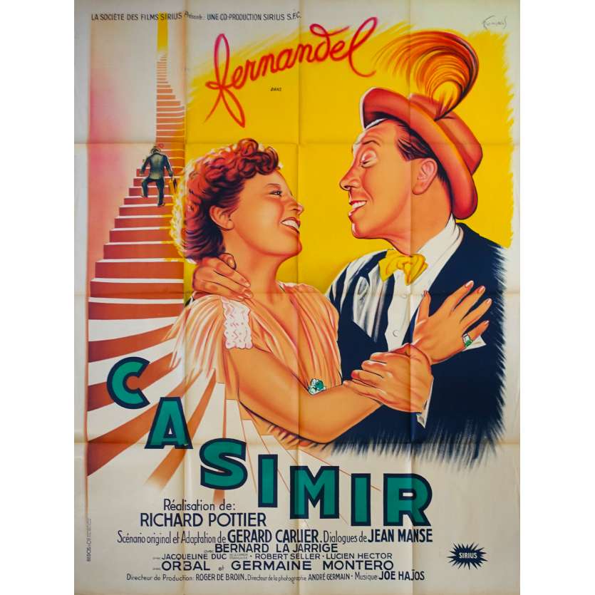 THREE FEET IN A BED Original Movie Poster  - 47x63 in. - 1950 - Richard Pottier, Fernandel