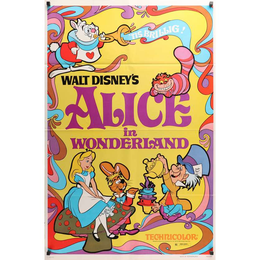 ALICE AU PAYS DES MERVEILLES Affiche de film  - 69x104 cm. - R1980 - Ed Wynn, Walt Disney