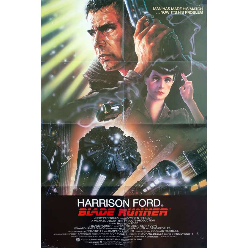 BLADE RUNNER Original Movie Poster - 27x41 in. - 1982 - Ridley Scott, Harrison Ford