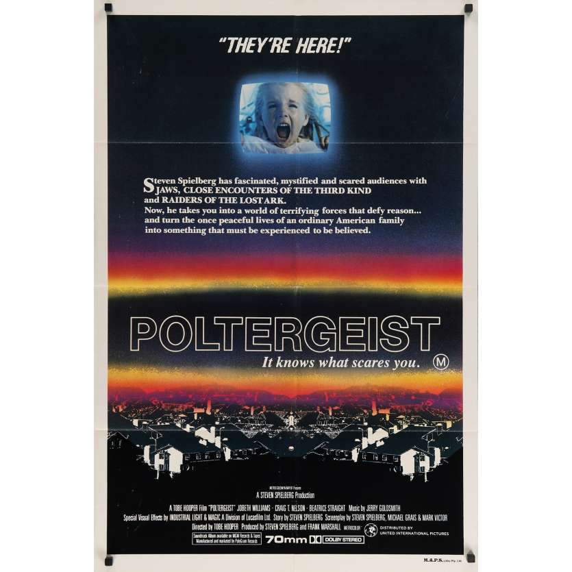 POLTERGEIST Original Movie Poster  - 29x40 in. - 1982 - Steven Spielberg, Heather o'rourke