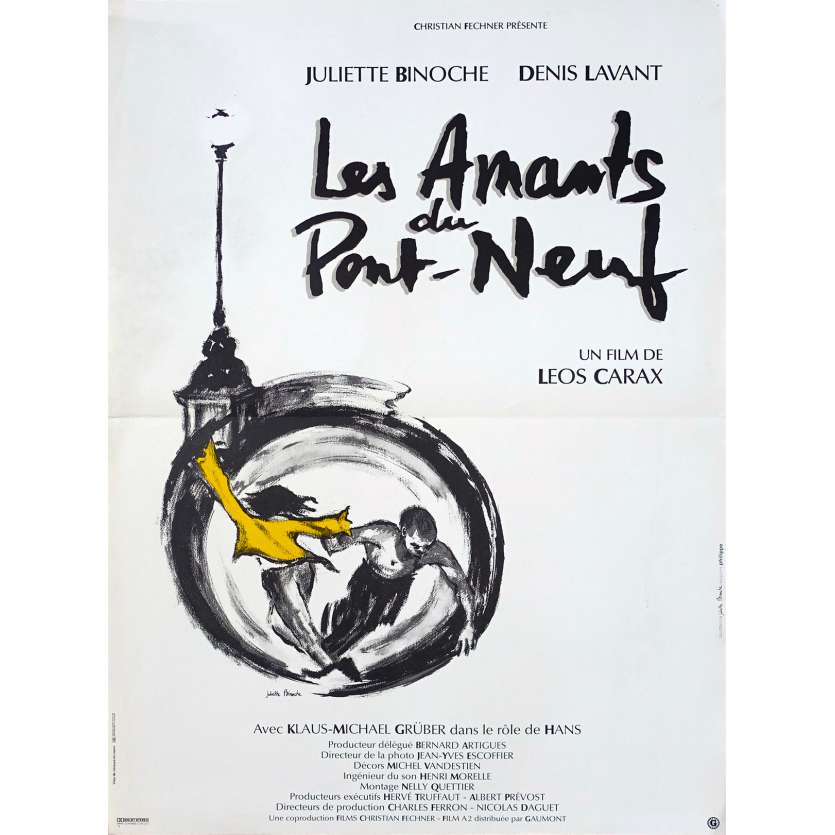 THE LOVERS ON THE BRIDGE Original Movie Poster  - 15x21 in. - 1991 - Leos carax, Juliette Binoche