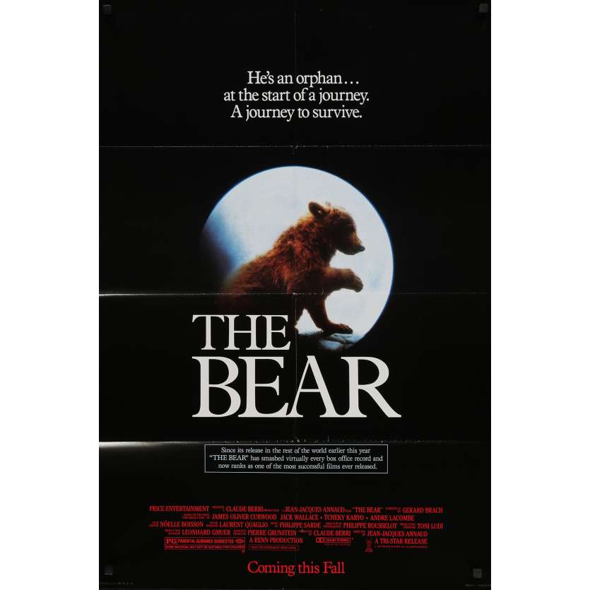 THE BEAR Original Movie Poster  - 27x40 in. - 1988 - Jean-Jacques Annaud, Tchéky Karyo