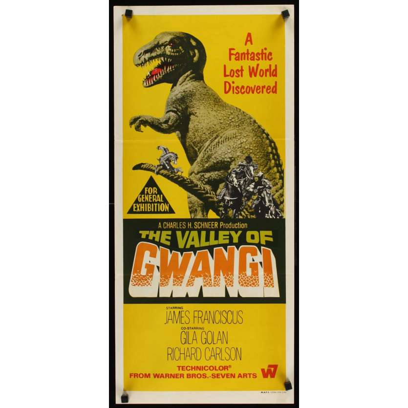 VALLEY OF GWANGI Aust daybill '69 Ray Harryhausen, cool image of cowboys battling dinosaurs!