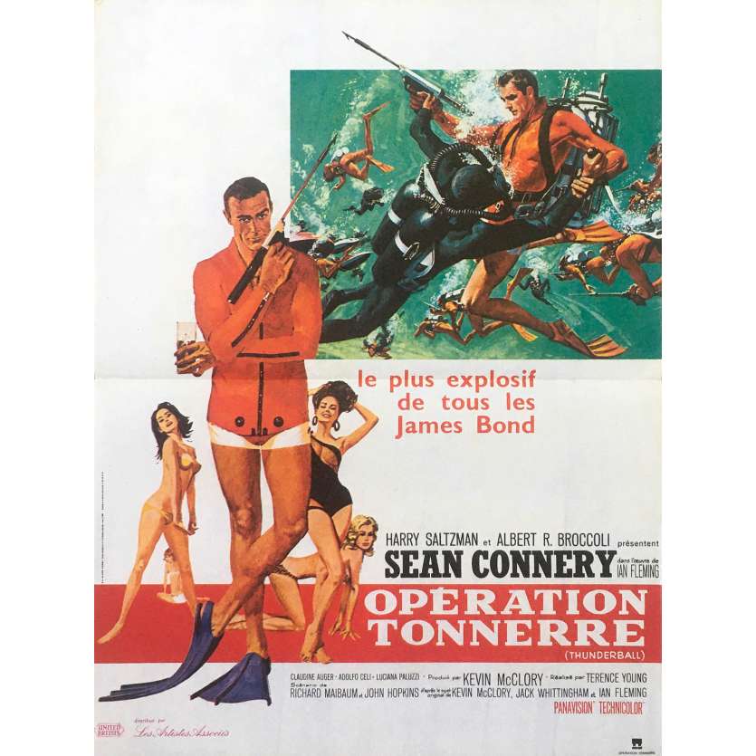 THUNDERBALL Movie Poster 15x21 in. French - R1980 - James Bond, Sean Connery