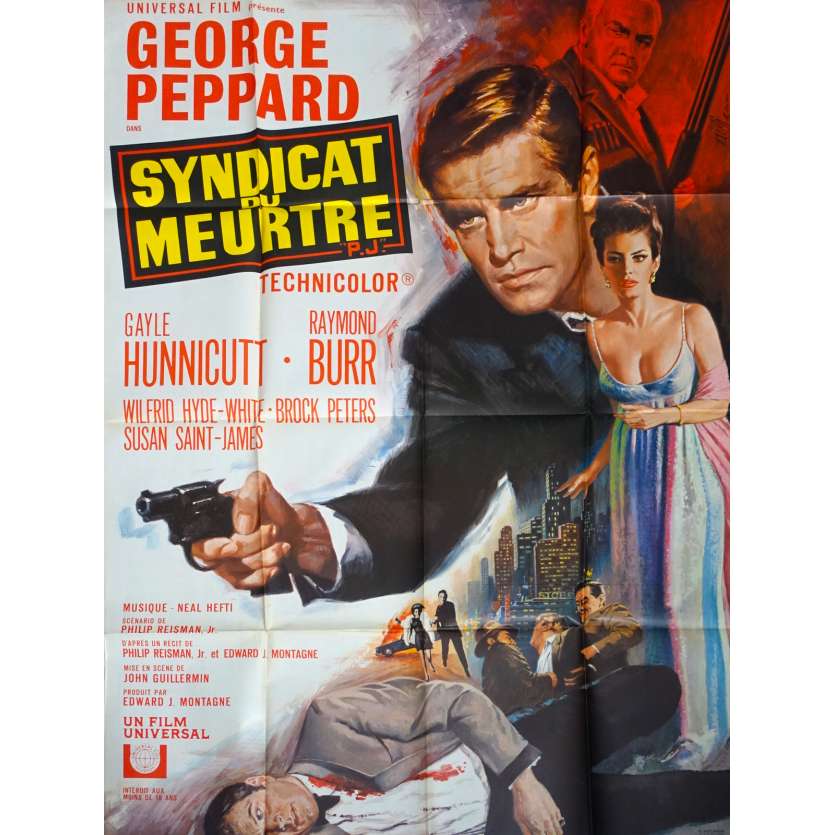 P.J. Original Movie Poster - 47x63 in. - 1968 - John Guillermin, George Peppard