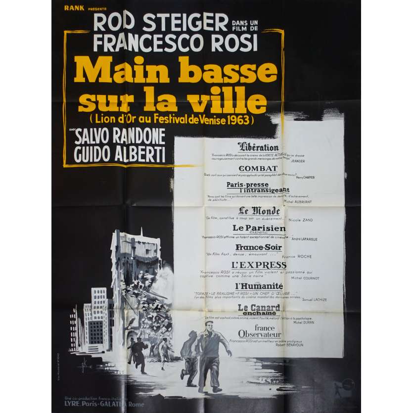 HANDS OVER THE CITY Original Movie Poster - 47x63 in. - 1963 - Francesco Rosi, Rod Steiger