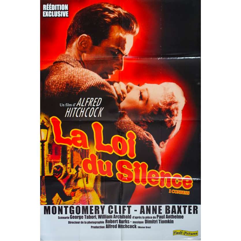 LA LOI DU SILENCE Affiche de film  - 80x120 cm. - 1953/R1990 - Montgomery Clift, Anne Baxter, Alfred Hitchcock
