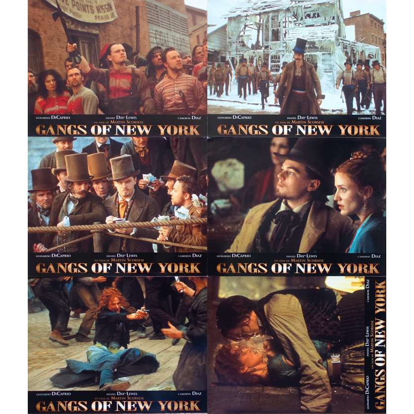 GANGS OF NEW YORK Original Lobby Cards x6 - 9x12 in. - 2002 - Martin Scorsese, Leonardo DiCaprio, Daniel Day-Lewis