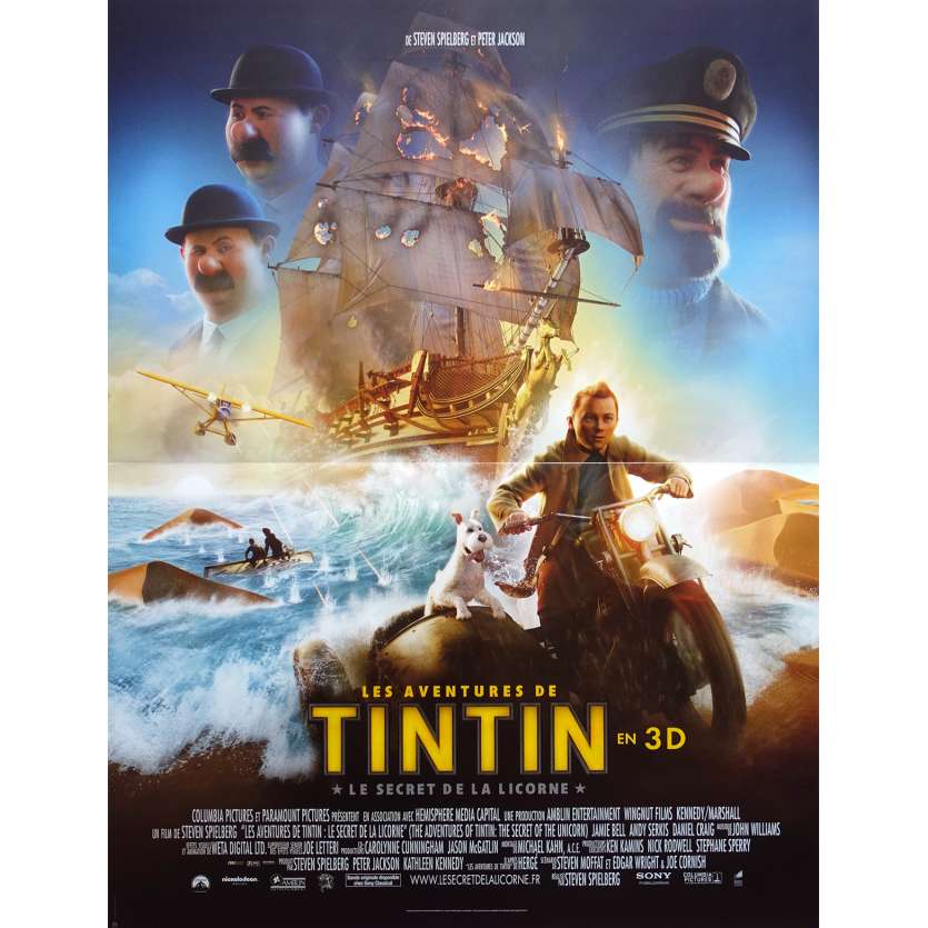THE ADVENTURES OF TINTIN Original Movie Poster - 15x21 in. - 2011 - Steven Spielberg, Jamie Bell