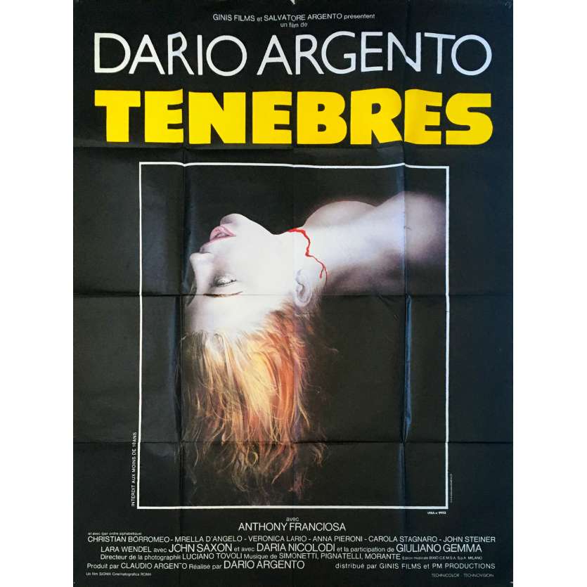 TENEBRE Original Movie Poster  - 47x63 in. - 1982 - Dario Argento, John Saxon