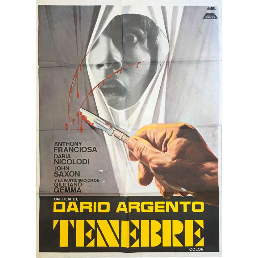 TENEBRE Original Movie Poster - 29x40 in. - 1982 - Dario Argento, John Saxon