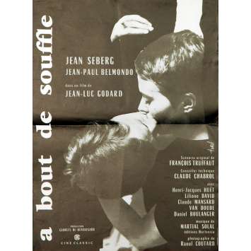 BREATHLESS Original Movie Poster  - 15x21 in. - R1990 - Jean-Luc Godart, Jean-Paul Belmondo