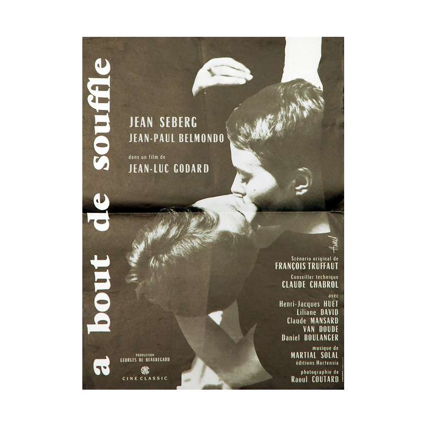 BREATHLESS Original Movie Poster - 15x21 in. - R1990 - Jean-Luc Godart, Jean-Paul Belmondo