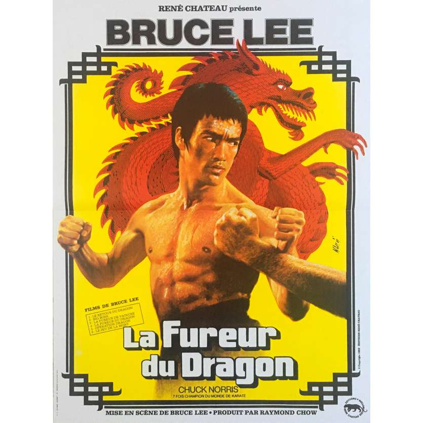 LA FUREUR DU DRAGON Affiche de film - 40x60 cm. - R1990 - Bruce Lee, Chuck Norris, Bruce Lee