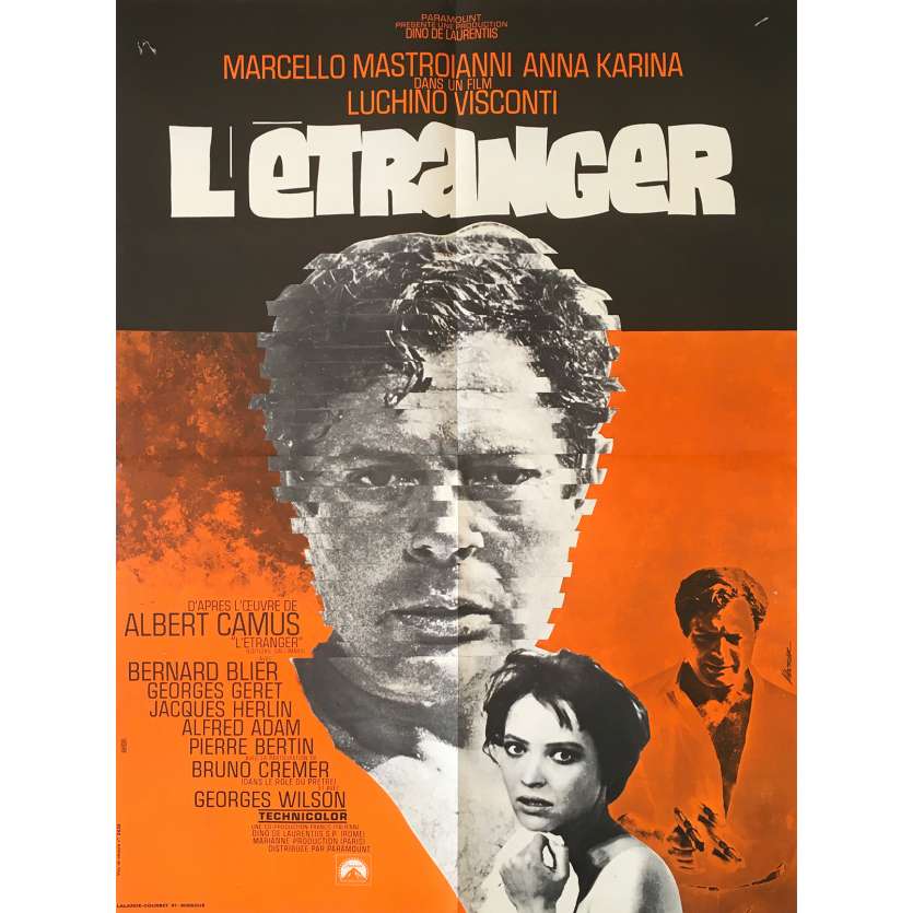 L'ETRANGER Affiche de film  - 60x80 cm. - 1967 - Marcello Mastroianni, Luchino Visconti