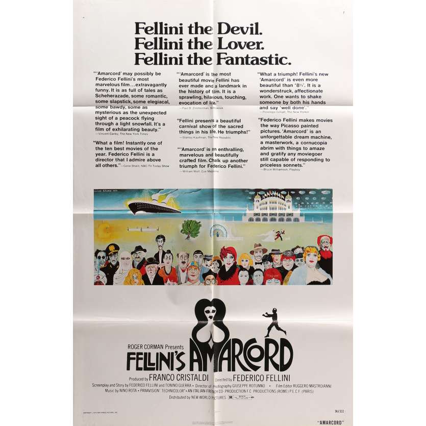 AMARCORD Original Movie Poster  - 27x40 in. - 1974 - Federico Fellini, Magali Noel