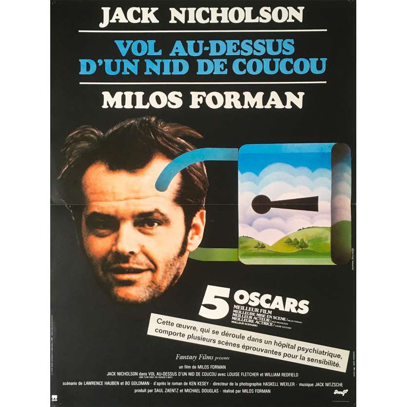 ONE FLEW OVER THE CUCKOO'S NEST Original Movie Poster  - 15x21 in. - 1975 - Milos Forman, Jack Nicholson