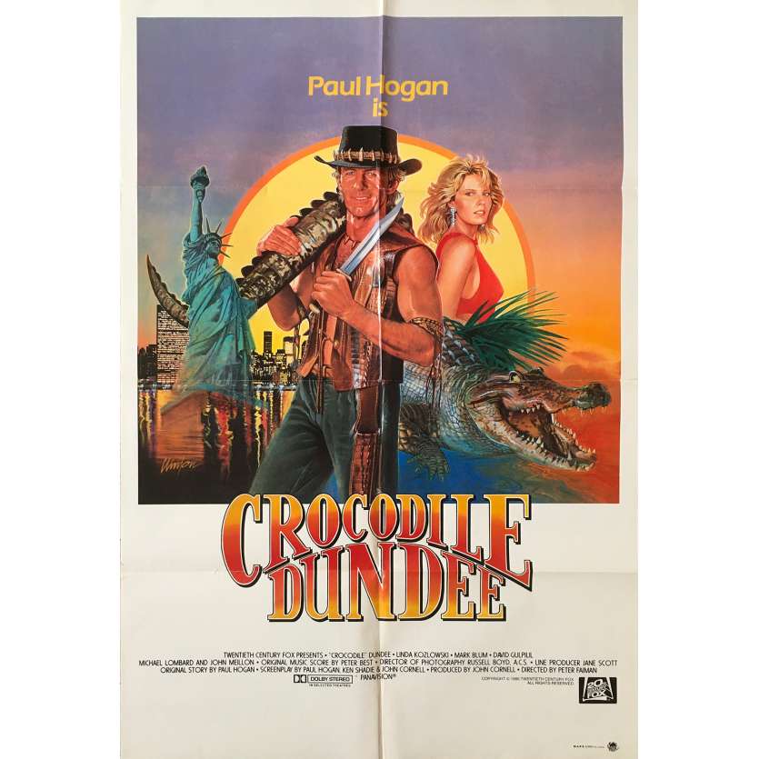 CROCODILE DUNDEE Original Movie Poster  - 29x40 in. - 1986 - Peter Faiman, Paul Hogan