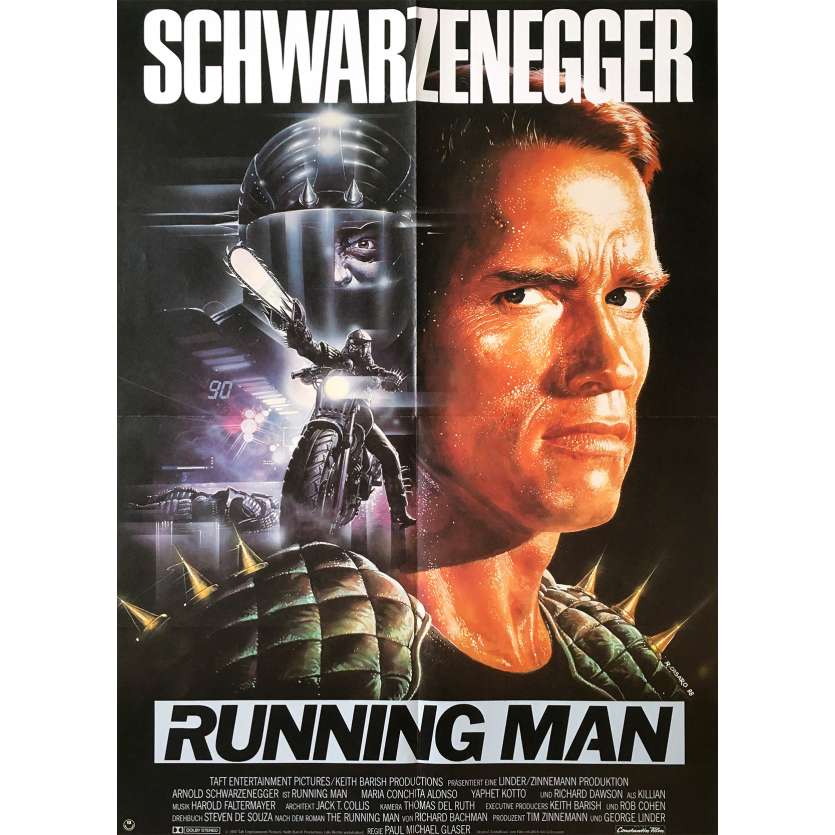 THE RUNNING MAN Original Movie Poster - 23x33 in. - 1987 - Paul Michael Glaser, Arnold Schwarzenegger