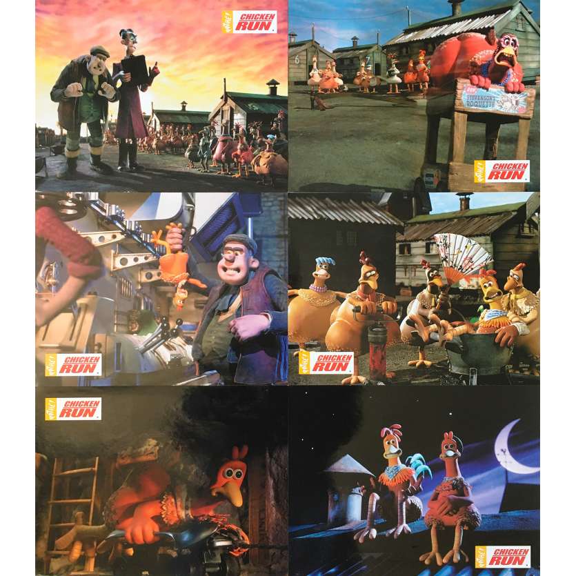 CHICKEN RUN Original Lobby Cards x6 - 9x12 in. - 2000 - Peter Lord, Nick Park, Mel Gibson