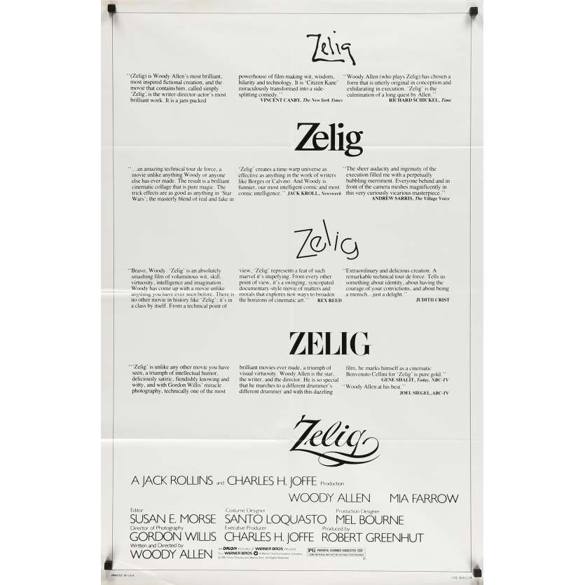 ZELIG Original Movie Poster - 27x40 in. - 1983 - Woody Allen, Mia Farrow