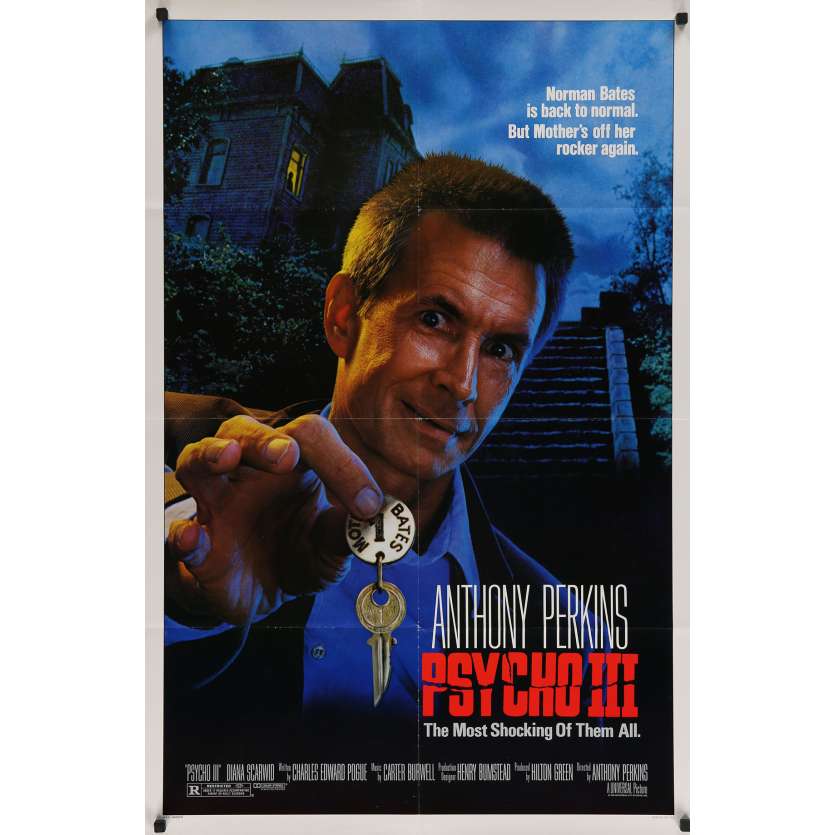 PSYCHO III Original Movie Poster  - 27x40 in. - 1986 - Anthony Perkins, Anthony Perkins