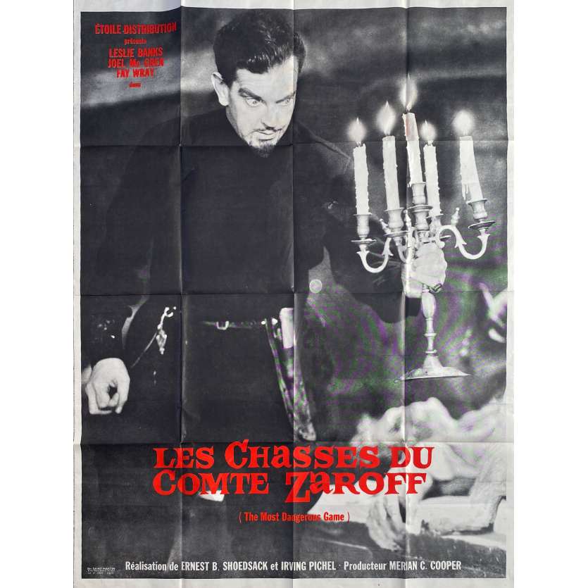 LES CHASSES DU COMTE ZAROFF Affiche de film - 120x160 cm. - R1970 - Fay Wray, Ernest B. Shoedsack