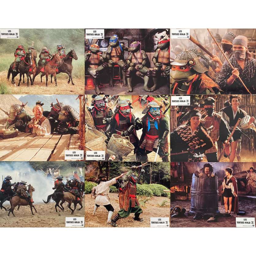 TEENAGE MUTANT NINJA TURTLES III Original Lobby Cards x6 - 9x12 in. - 1993 - Stuart Gillard, Elias Koteas