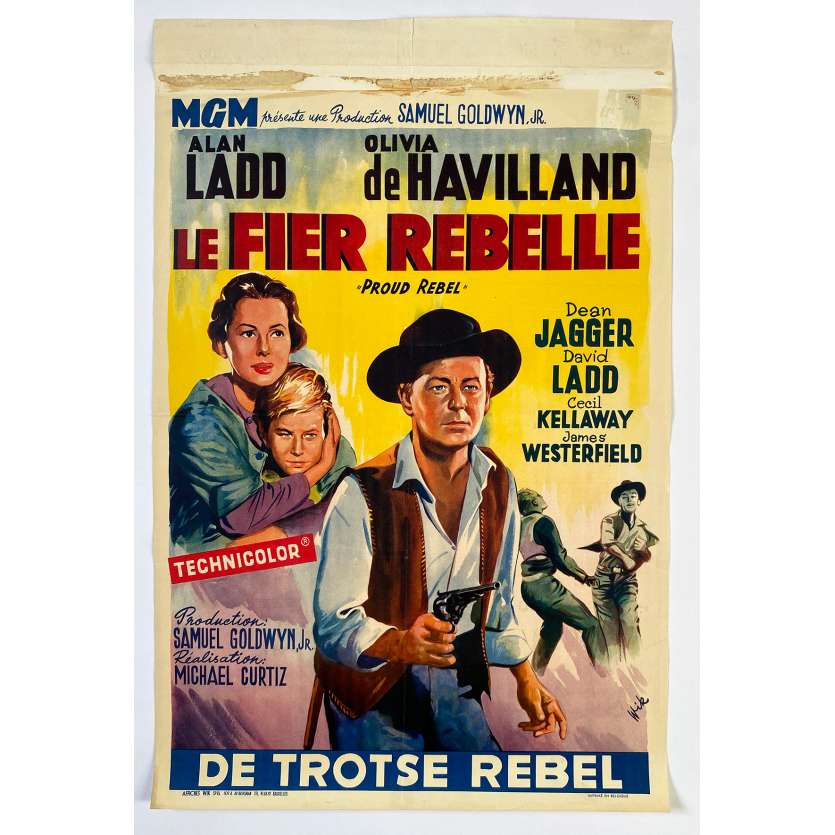 THE PROUD REBEL Original Movie Poster  - 14x21 in. - 1958 - Michael Curtiz, Alan Ladd, Olivia de Havilland