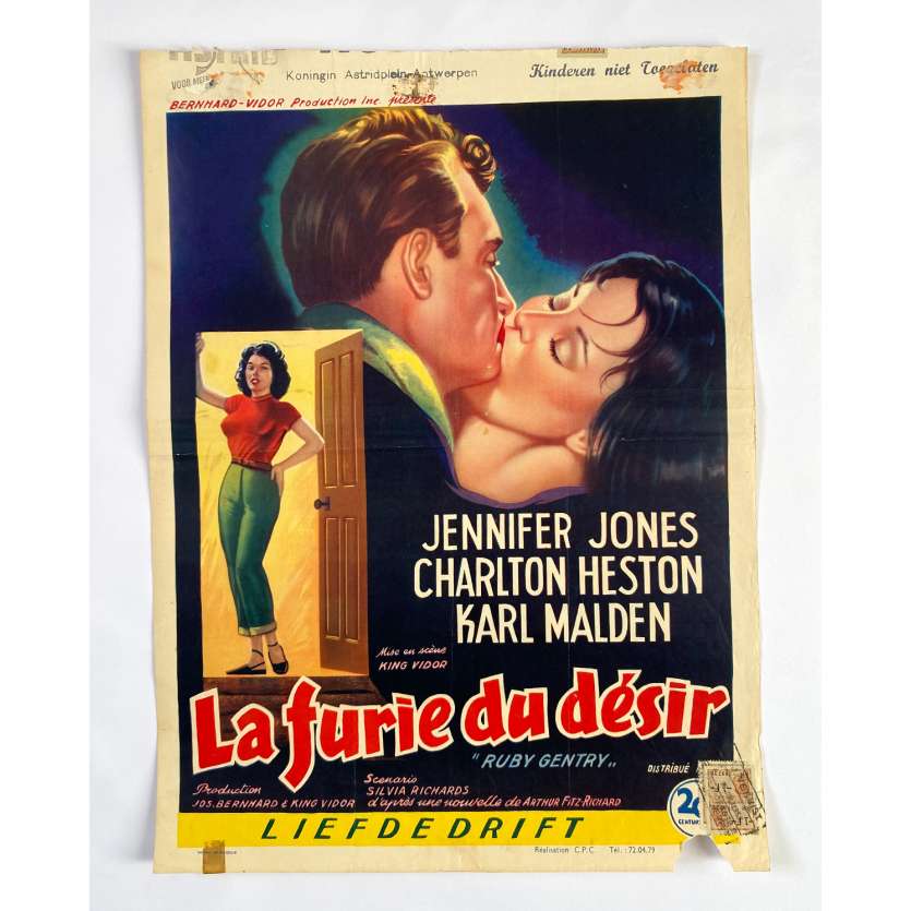 RUBY GENTRY Original Movie Poster  - 14x21 in. - 1952 - King Vidor, Jennifer Jones, Charlton Heston
