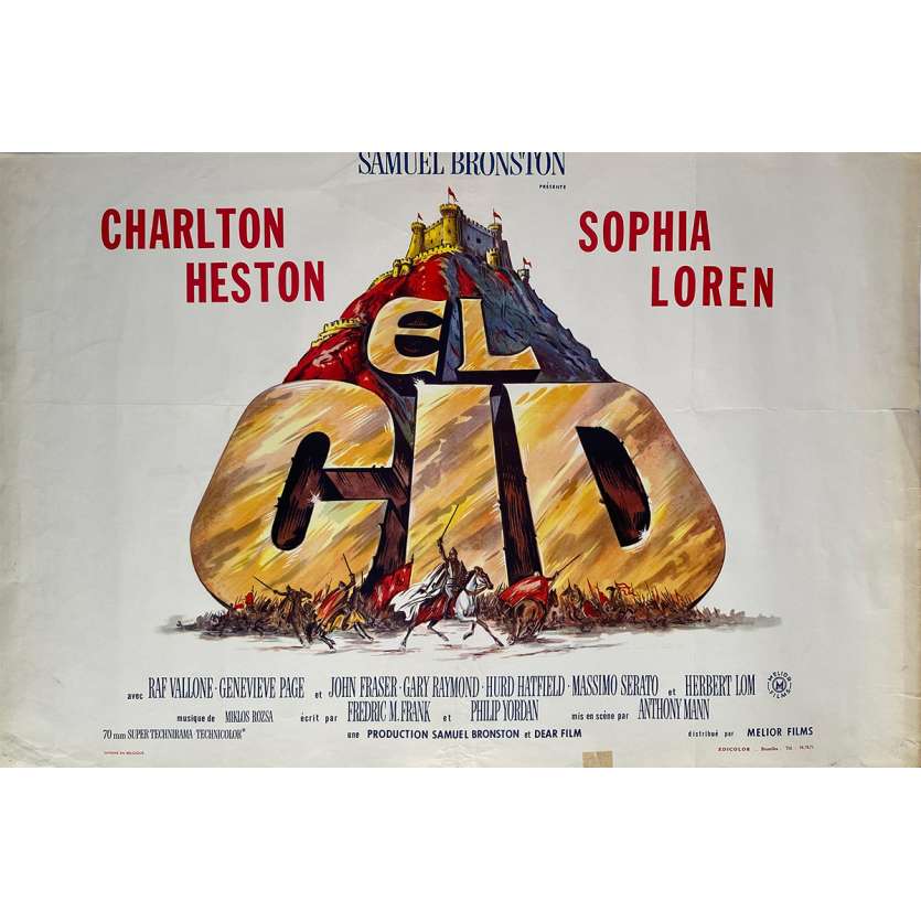 EL CID Original Movie Poster - 14x21 in. - 1961 - Anthony Mann, Charlton Heston, Sophia Loren