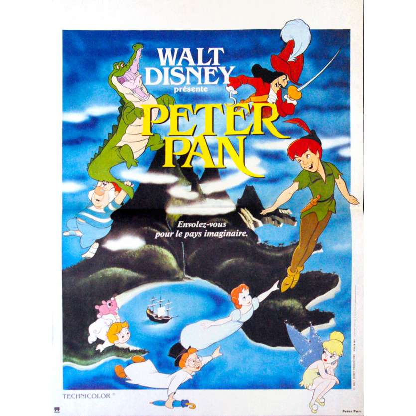 PETER PAN Affiche de film 40x60 Bleue R1970's Walt Disney Classic