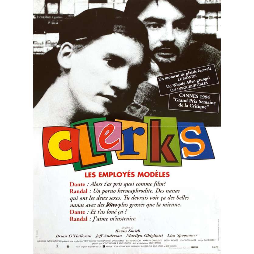 CLERKS Original Movie Poster  - 15x21 in. - 1994 - Kevin Smith, Jason Mewes