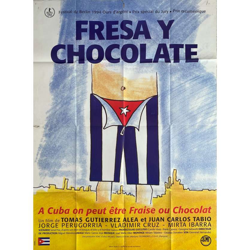 STRAWBERRY AND CHOCOLATE Original Movie Poster - 47x63 in. - 1993 - Tomás Gutiérrez Alea, Jorge Perugorría