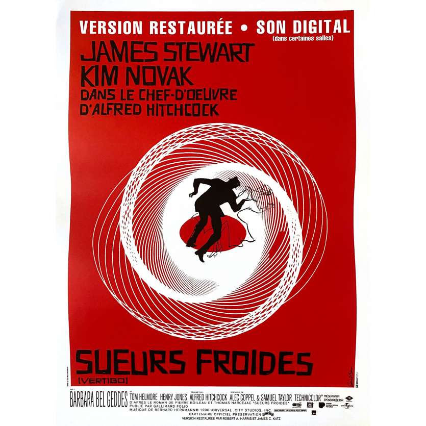 SUEURS FROIDES Affiche de film - 40x60 cm. - R1990 - James Stewart, Alfred Hitchcock