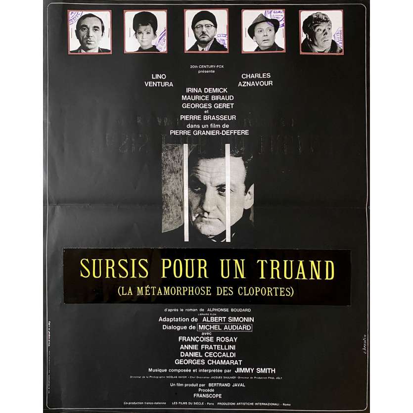CLOPORTES Original Movie Poster  - 15x21 in. - 1965 - Pierre Granier-Deferre, Lino Ventura, Charles Aznavour