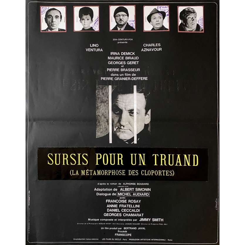 CLOPORTES Original Movie Poster - 15x21 in. - 1965 - Pierre Granier-Deferre, Lino Ventura, Charles Aznavour