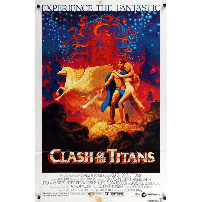 CLASH OF THE TITANS US Movie Poster  29x41 - 1981 - Desmond Davis, Laurence Oliver